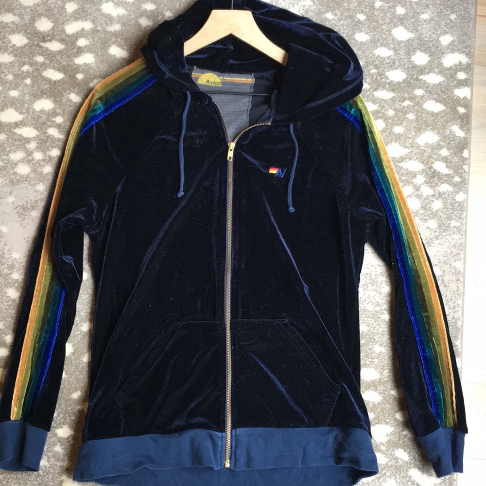 Aviator Nation navy velour hoodie sweatshirt